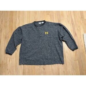 Pro Edge Michigan‎ Wolverines Henley Sweatshirt Mens XL Charcoal Salt and Pepper
